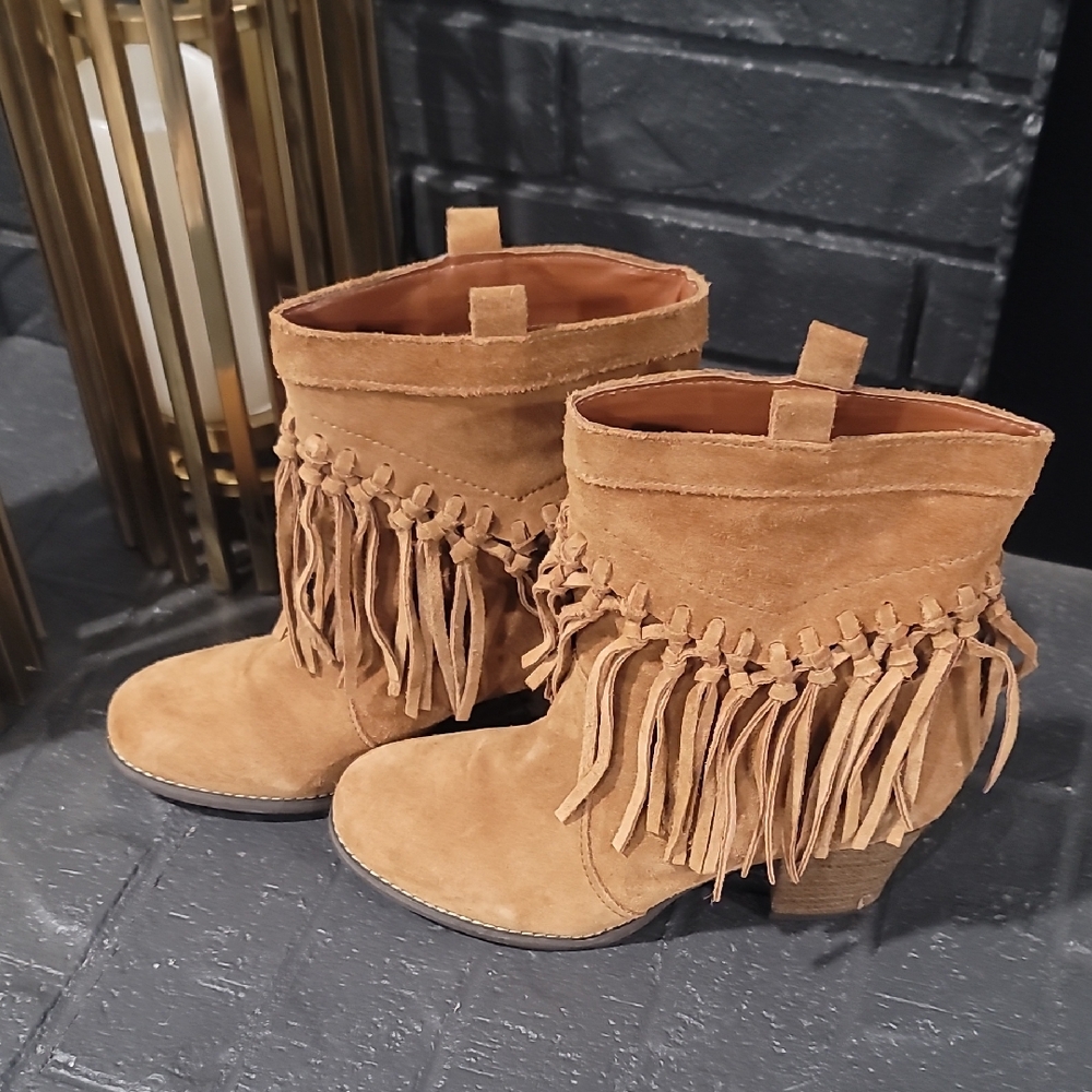 Sbicca Fringe Suede Ankle Booties - Brown